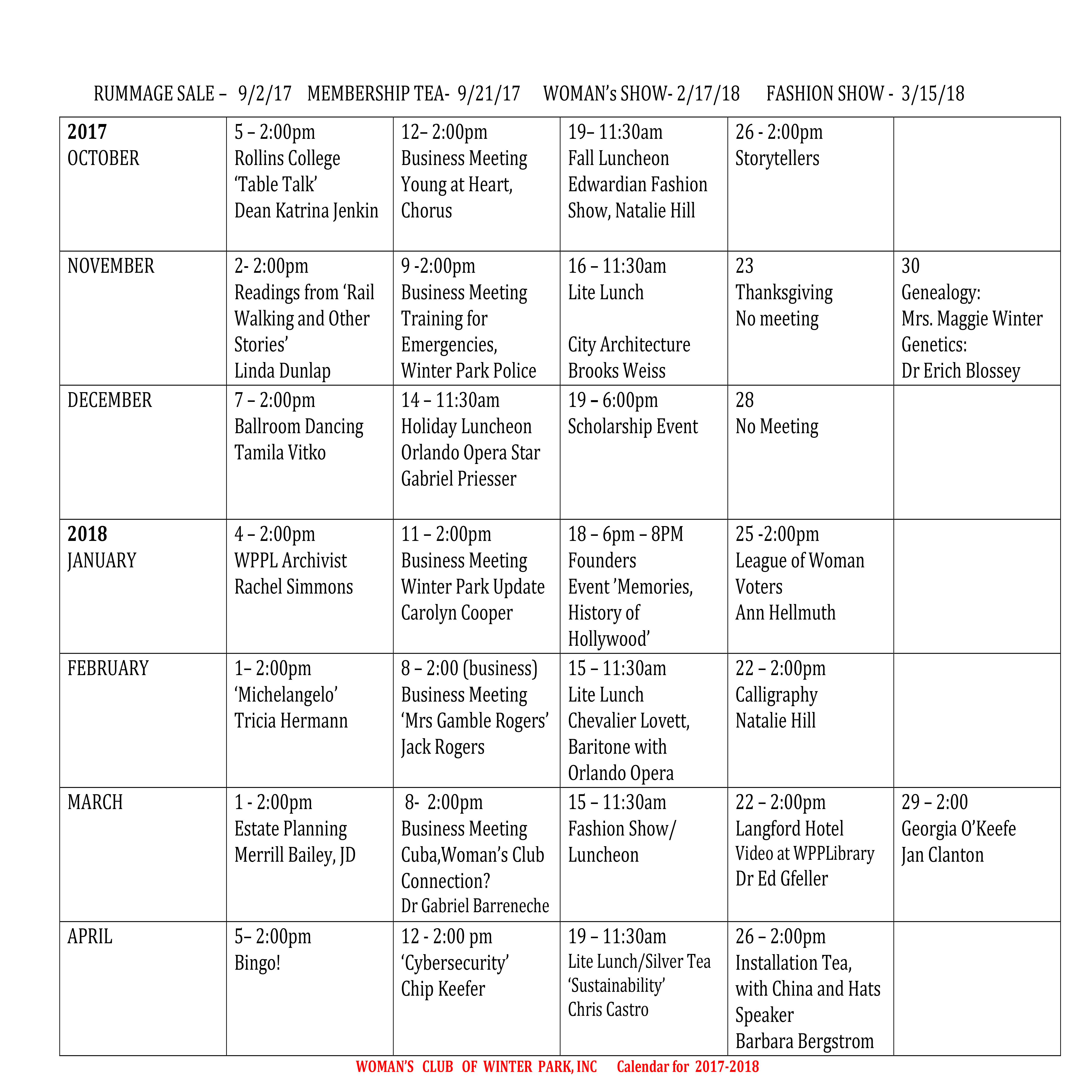 WC Program Calendar 9.27.17 - The Woman's Club of Winter Park, Inc.